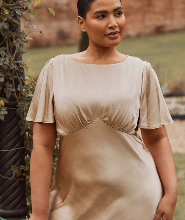 champagne flutter sleeve dress Champagne Bridesmaid Dress Chiffon Size Small
