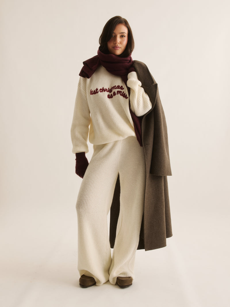 Last Christmas As A Miss Knitted Embroidered Sweater - Cream