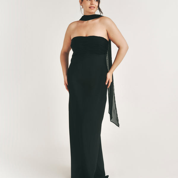 Bandeau Satin Bridesmaid Dress with Neck Tie