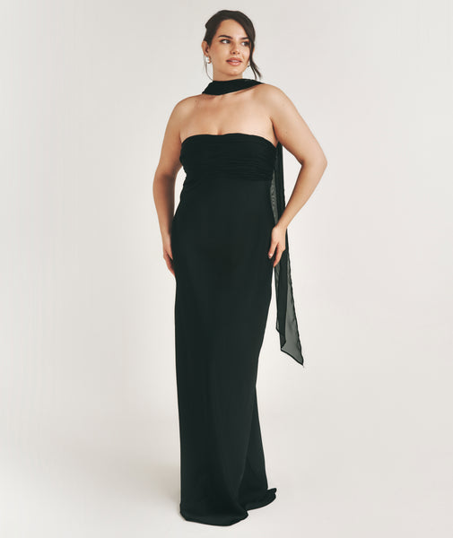 Bandeau Satin Bridesmaid Dress with Neck Tie