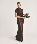 Batwing Satin Bridesmaid Dress - Chocolate