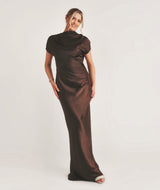 Batwing Satin Bridesmaid Dress - Chocolate