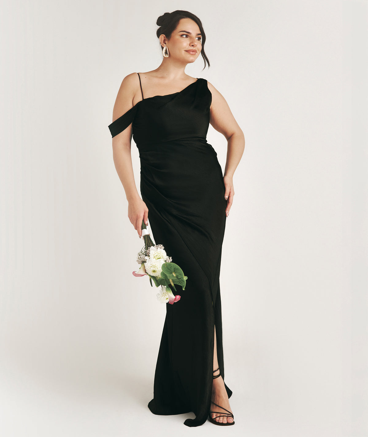 Asymmetrical Satin Bridesmaid Dress - Black