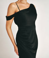 Asymmetrical Satin Bridesmaid Dress - Black