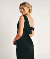 Asymmetrical Satin Bridesmaid Dress - Black