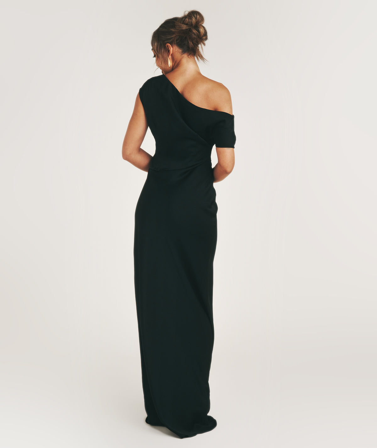 Asymmetric Neck Satin Bridesmaid Dress - Black