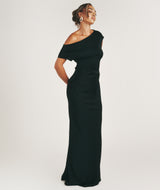 Asymmetric Neck Satin Bridesmaid Dress - Black