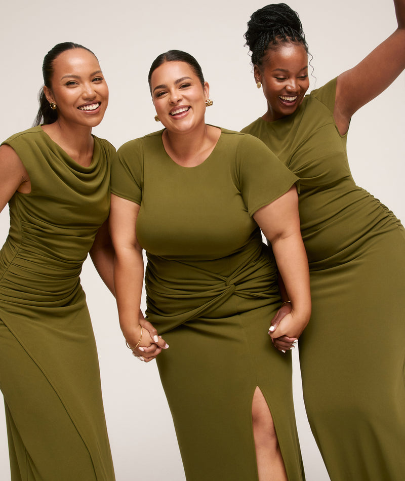 Flutter Sleeve Stretch Sculpt Bridesmaid Dress - Fern Green