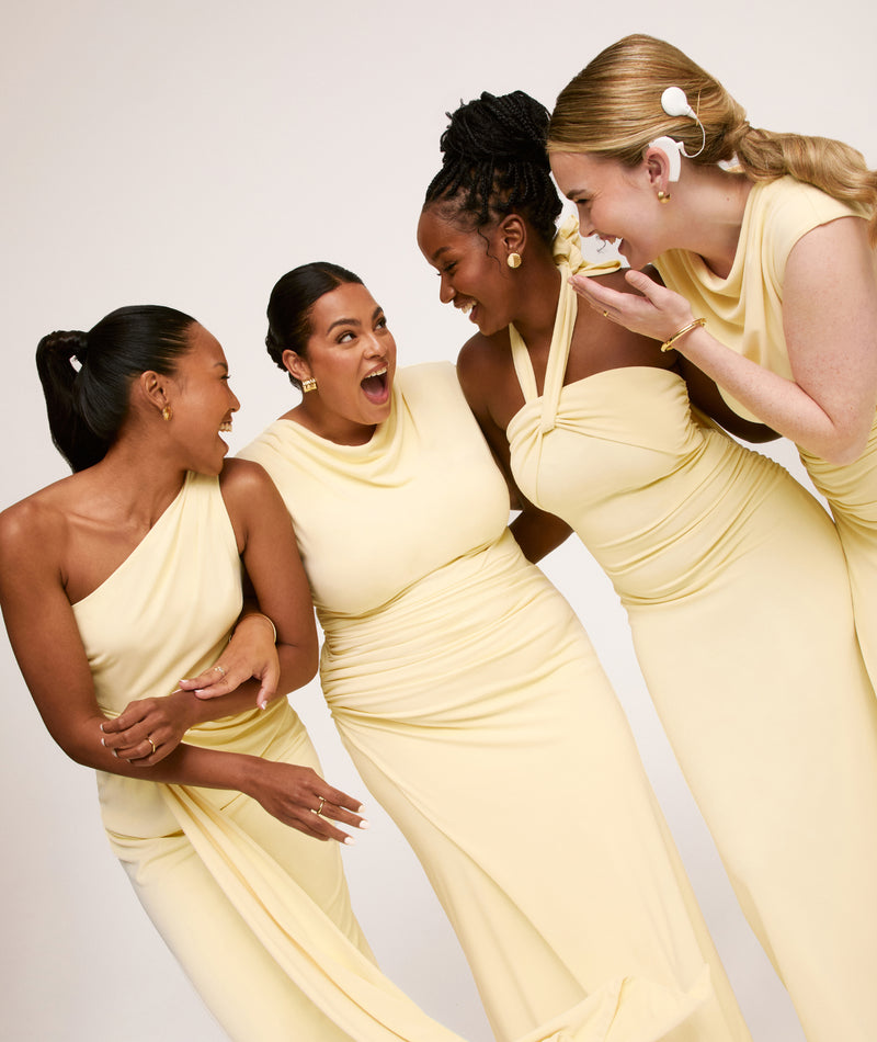 Cowl Wrap Neck Stretch Sculpt Bridesmaid Dress - Lemon