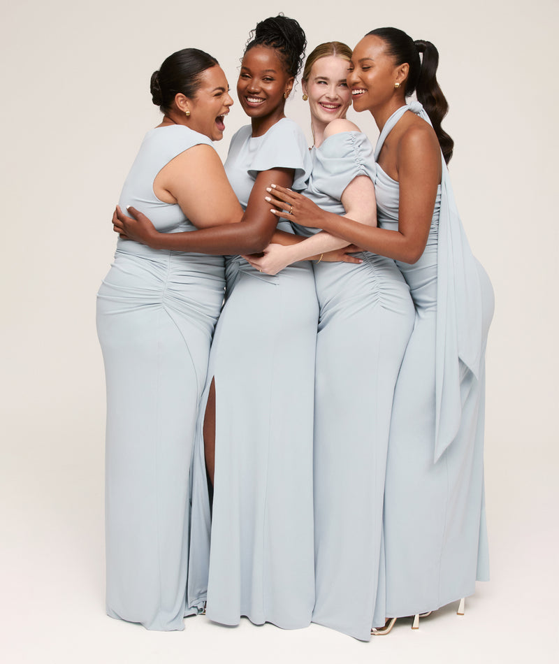 Cowl Wrap Neck Stretch Sculpt Bridesmaid Dress - Pale Blue