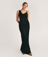 Cowl Asymmetrical Satin Bridesmaid Dress - Black