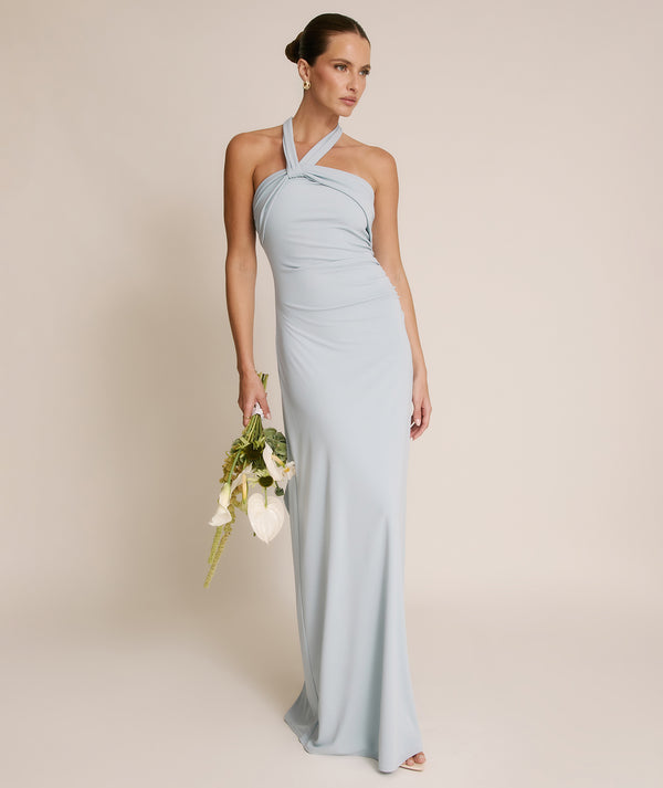 Halter Neck Stretch Sculpt Bridesmaid Dress - Pale Blue