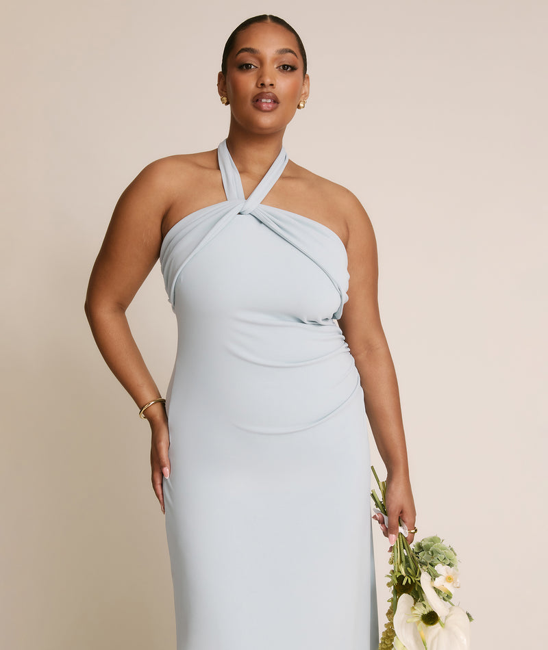 Halter Neck Stretch Sculpt Bridesmaid Dress - Pale Blue Six Stories Halter Neck Stretch Sculpt Bridesmaid Dress - Pale Blue Six Stories