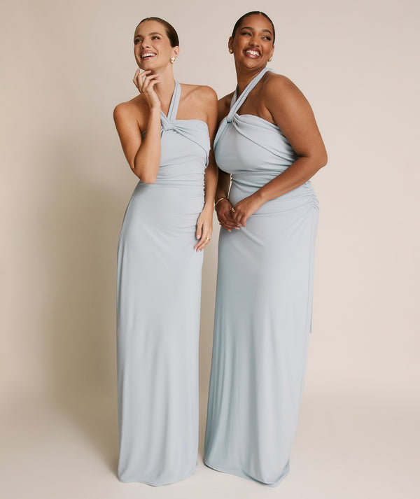 Halter Neck Stretch Sculpt Bridesmaid Dress - Pale Blue