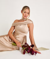 One Shoulder Drape Satin Bridesmaid Dress - Champagne