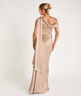 One Shoulder Drape Satin Bridesmaid Dress - Champagne