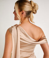 One Shoulder Drape Satin Bridesmaid Dress - Champagne