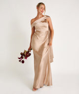 One Shoulder Drape Satin Bridesmaid Dress - Champagne