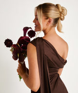 One Shoulder Drape Satin Bridesmaid Dress - Chocolate