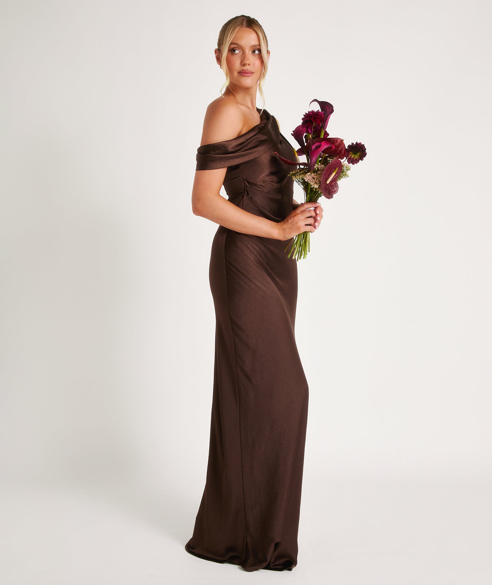 One Shoulder Drape Satin Bridesmaid Dress