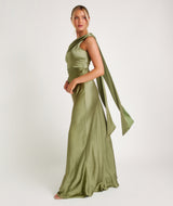 One Shoulder Drape Satin Bridesmaid Dress - Moss Green