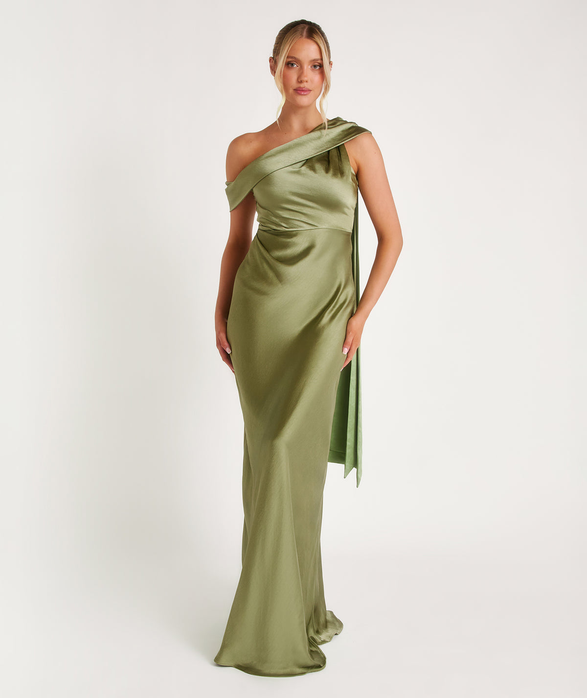 Twist Back Satin Bridesmaid Dress - Moss Green