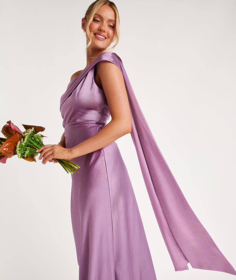 One Shoulder Drape Satin Bridesmaid Dress