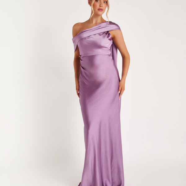 One Shoulder Drape Satin Bridesmaid Dress