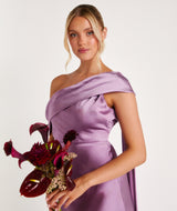 One Shoulder Drape Satin Bridesmaid Dress - Orchid