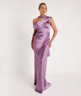 One Shoulder Drape Satin Bridesmaid Dress - Orchid