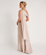 One Shoulder Drape Satin Bridesmaid Dress - Oyster