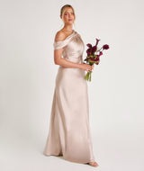 One Shoulder Drape Satin Bridesmaid Dress - Oyster