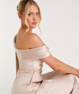 One Shoulder Drape Satin Bridesmaid Dress - Oyster