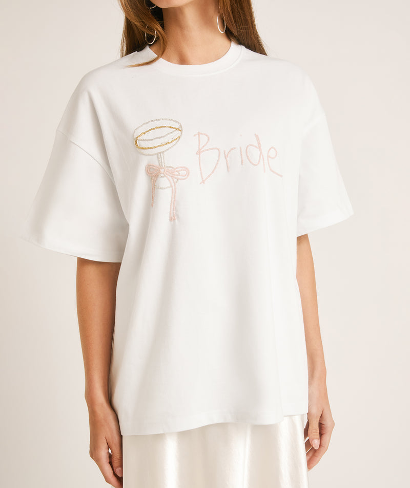 Bride Champagne Coupe Beaded Tee - White