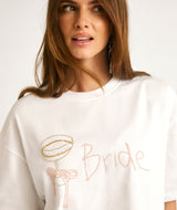 Bride Champagne Coupe Beaded Tee - White
