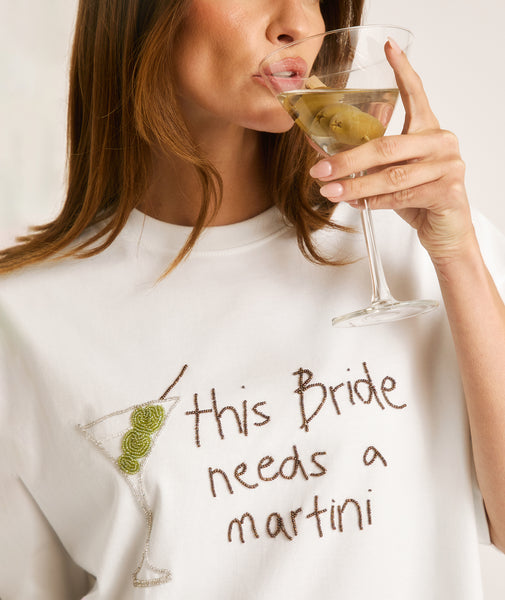 Bride Needs a Martini Beaded Tee - White