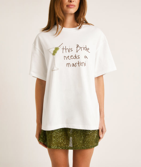 Bride Needs a Martini Beaded Tee - White