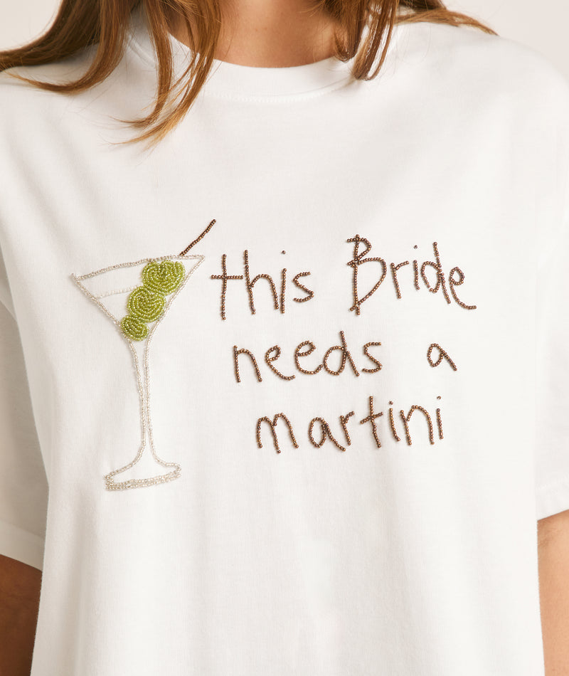 Bride Needs a Martini Beaded Tee - White