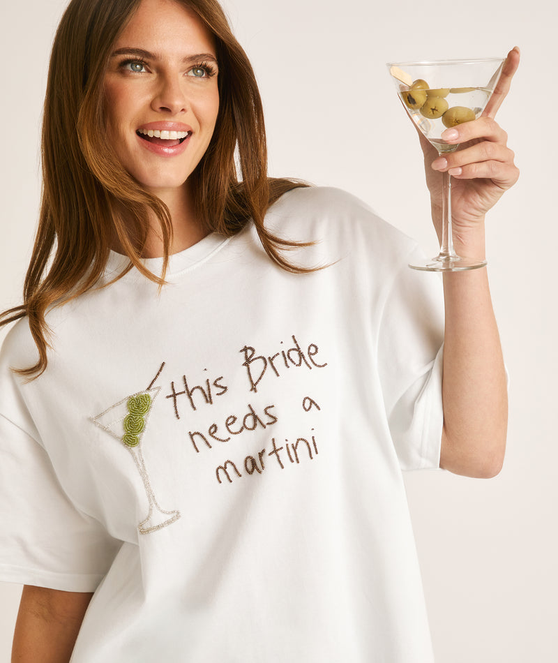 Bride Needs a Martini Beaded Tee - White