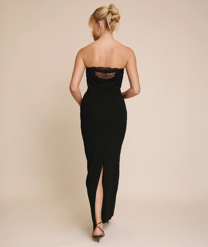 Lace Boned Bandeau Midi Dress - Black | Black Tie