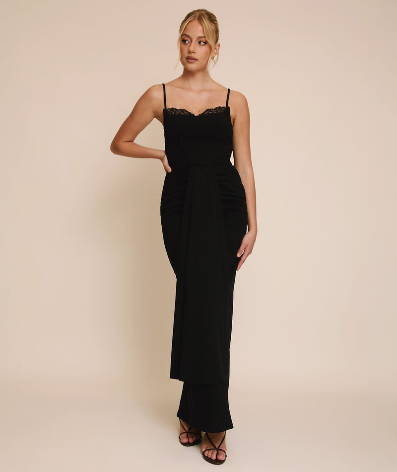 Lace Boned Bandeau Midi Dress - Black