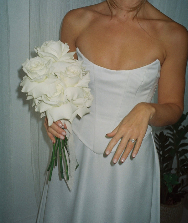 white christmas dresses A Satin A-Line Wedding Dress with Wide Straps and Square-Cut Corset Aliana 12US/44FR/16UK / Milk