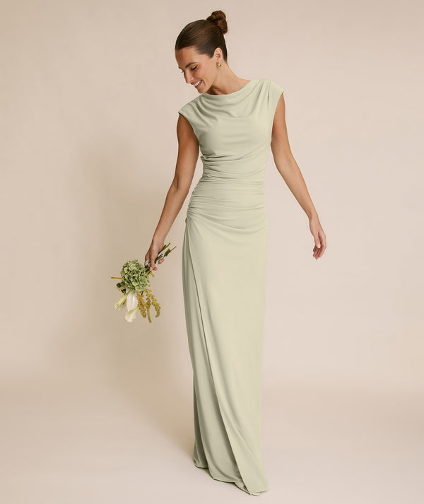 Cowl Wrap Neck Stretch Sculpt Bridesmaid Dress - Soft Sage