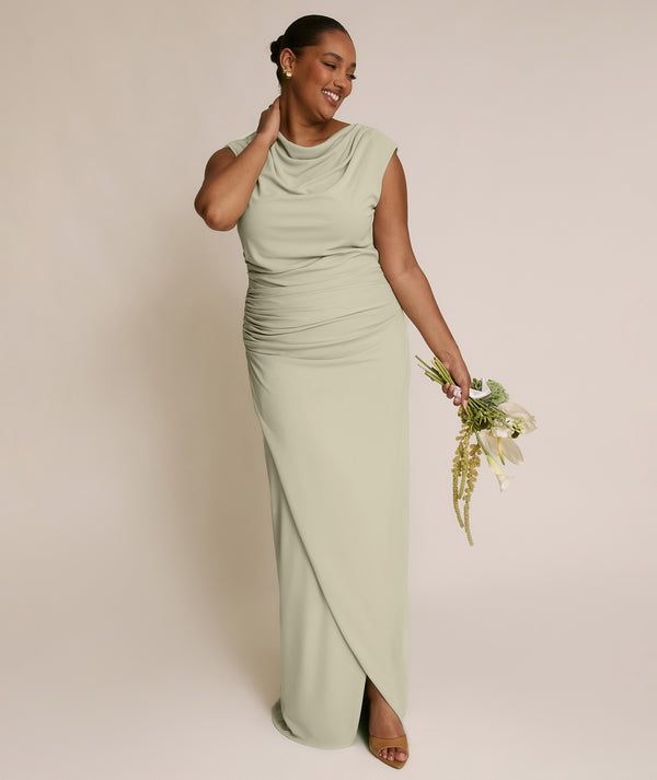 Cowl Wrap Neck Stretch Sculpt Bridesmaid Dress - Soft Sage