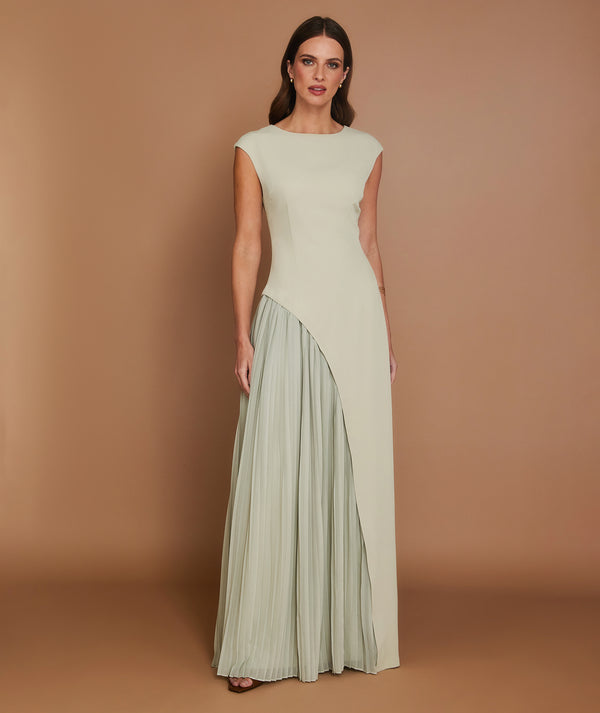 Cap Sleeve Pleated Maxi Dress - Pistachio