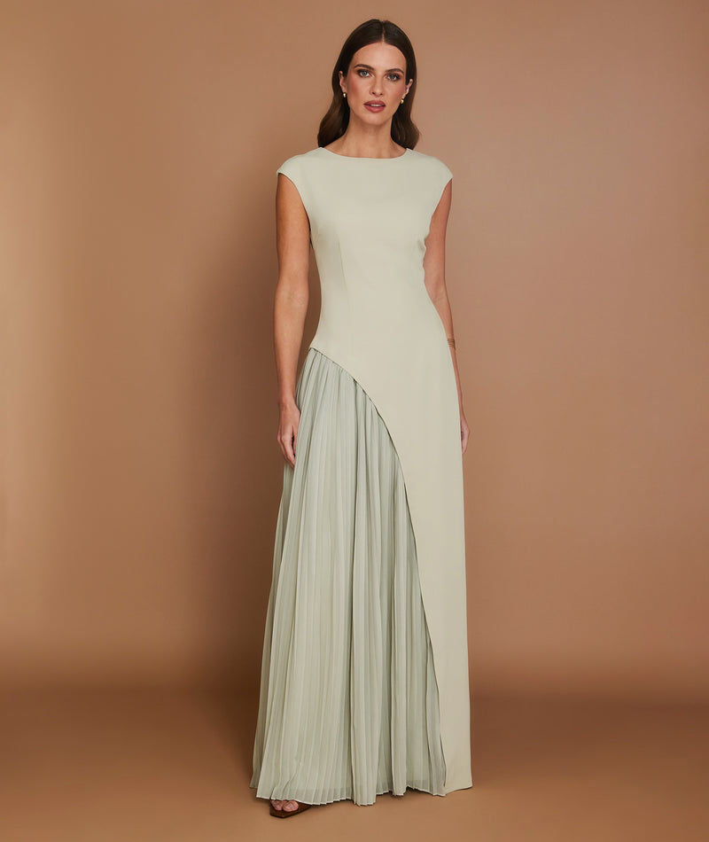 Cap Sleeve Pleated Maxi Dress - Pistachio