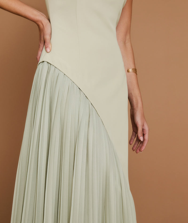 Cap Sleeve Pleated Maxi Dress - Pistachio