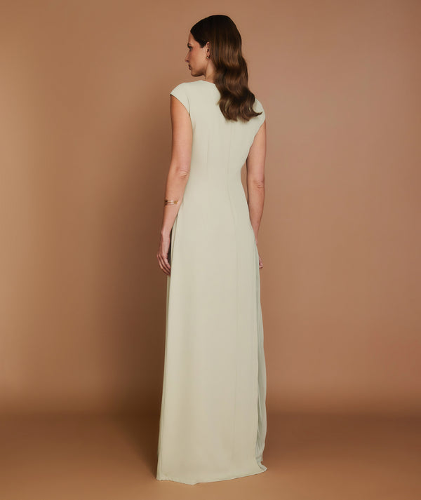 Cap Sleeve Pleated Maxi Dress - Pistachio