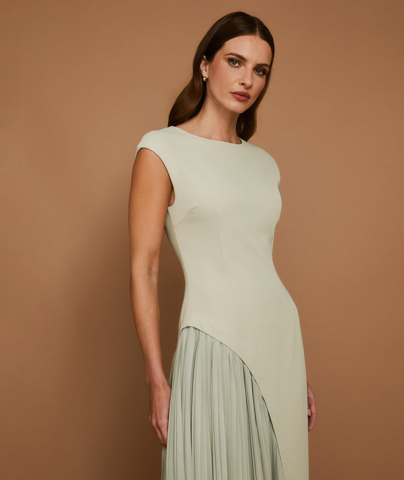 cap sleeve long dress Cap Sleeve Pleated Maxi Dress