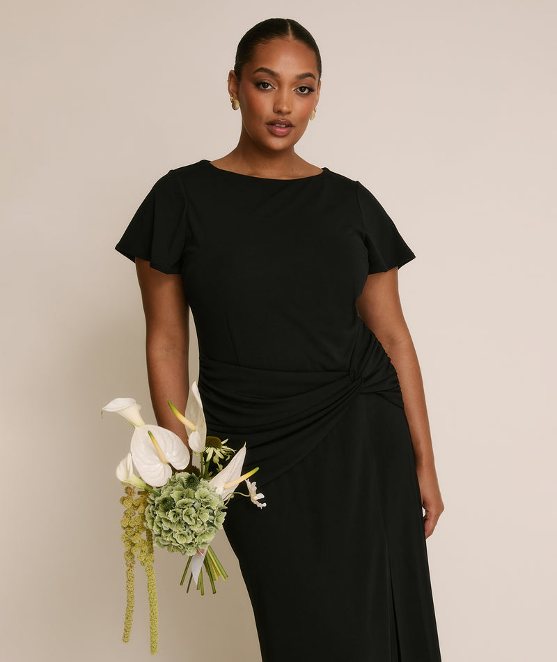Flutter Sleeve Stretch Sculpt Bridesmaid Dress